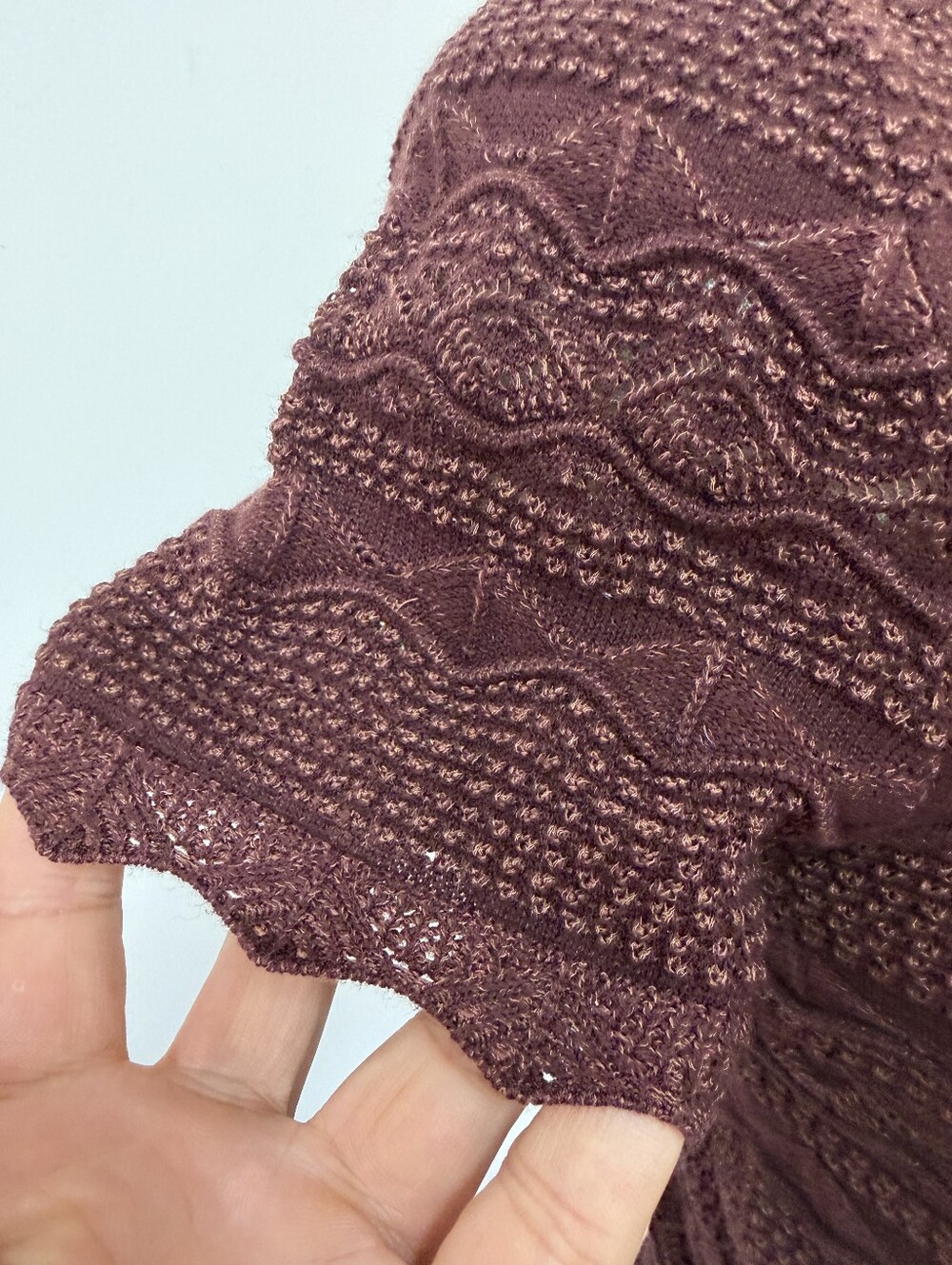 Self Portrait Brown Pointelle Knit Top With Matching Mini Skirt Set - Picture 14 of 16